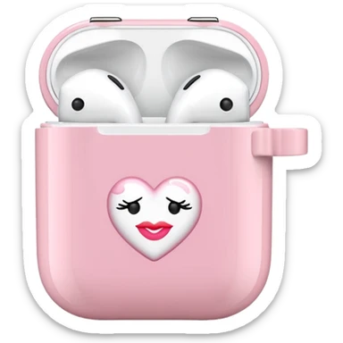 Light pink AirPods case with a kiss mark sticker