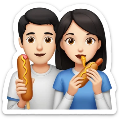 black-haired guy and brunette girl eating corndogs sticker