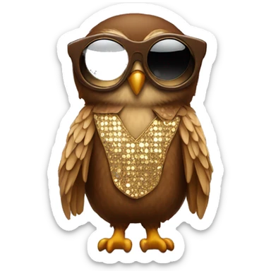 a brown owl emoji with sunglasses and a disco outfit on sticker