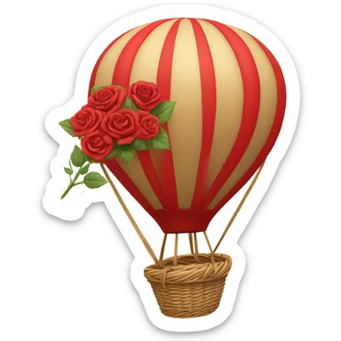 red hot air balloon and beige basket with roses sticker