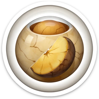 A glass marble with a half potato inside sticker