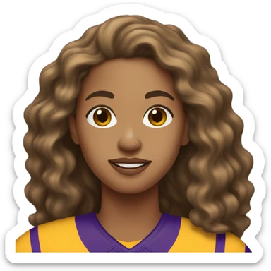 Light skin woman with very long wavy brown hair wearing lsu jersey sticker