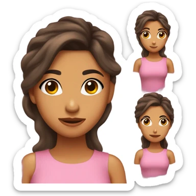 chica cabello castaño, ojos marrones, tez clara, vestido rosa, diferentes expresiones  sticker