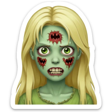 girl zombie with blonde long hair with teeth green skin and serious face sticker