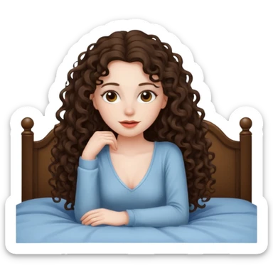 Brunette woman long curly hair on bed seductive sticker