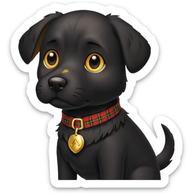 Medium size black dog with tartan collar sticker