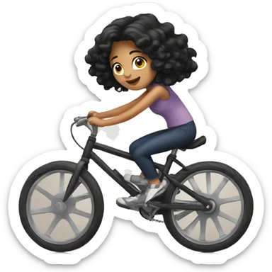 Girl with black hair riding bike  sticker