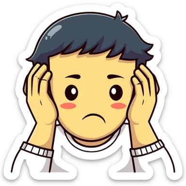 Face clutching head in agony and pain, suffering expression, hands gripping head sticker