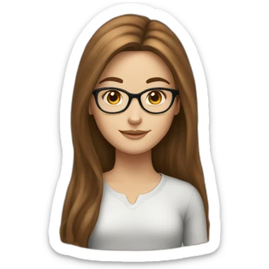 White girl with long brown hair and glasses sticker