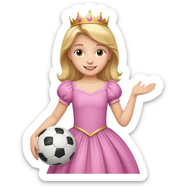 A girl in a princess dress holding a soccer ball sticker
