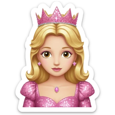 Glinda from the Wizard of Oz with golden blonde hair, pink sequin outfit sticker