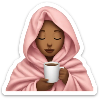 girl inside a blanket sipping coffee eyes closed pink hair sticker