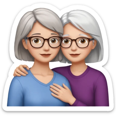 Abrazo de Madre de 60 años con pelo blanco y gafas y hija con pelo morena sin gafas sticker