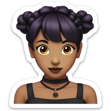 Girl, purple eyes, black short hair with two buns, choker sticker