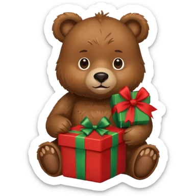 bear holding christmas box and iphone sticker