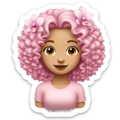 Orchid flower pastel pink and cute European curly girl   sticker