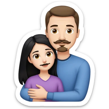 Tall white man with short brown hair mustache and goatee, hugging small pale woman long with black hair sticker
