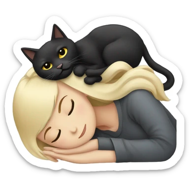 Blonde girl sleeping with a black cat and a grey cat  sticker