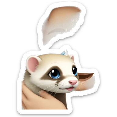 Ferret in hands of a blond girl with blue eyes and long eyelashes  sticker