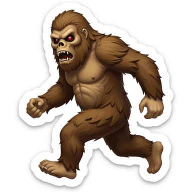 An angry sasquatch running full speed to the right in "blitzkrieg" mode. In the style of you bleeding skull art sticker
