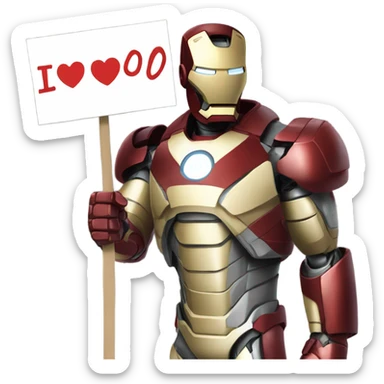 Iron man holding a sign that says I love you 3000 sticker
