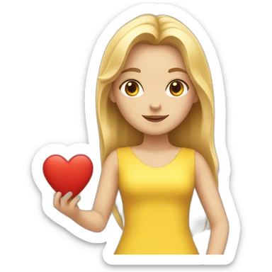 a white girl in a yellow dress holds out a heart forward sticker