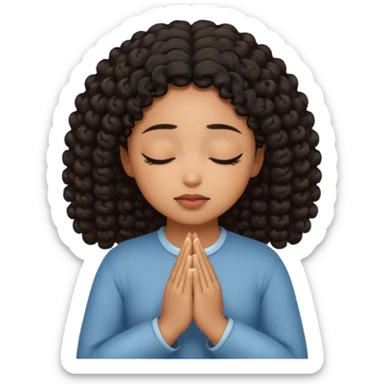 brown girl praying curls black hair and eyes closed sticker