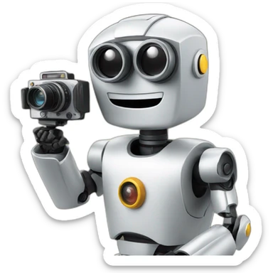 robot director holding a film camera sticker