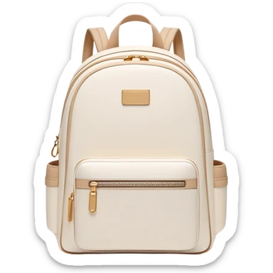 ivory women's commuter backpack with beige trim, minimal aesthetic, plain sticker