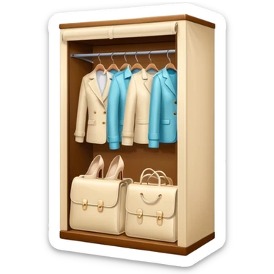Glossy cream PVC closet with realastic cloth and shoes with bags sticker