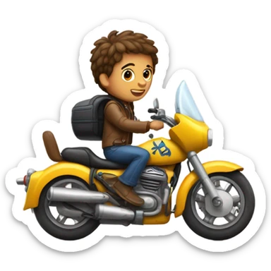 Niño con cabeza de perro en una moto sticker