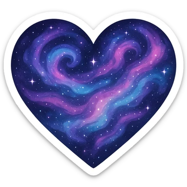 heart with a cosmic galaxy theme, swirling colors and stars, clean digital illustration sticker