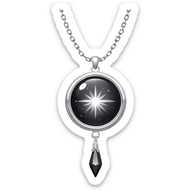 ethereal onyx stone radiating silver energy, cosmic dust around it, delicate floating chain sticker