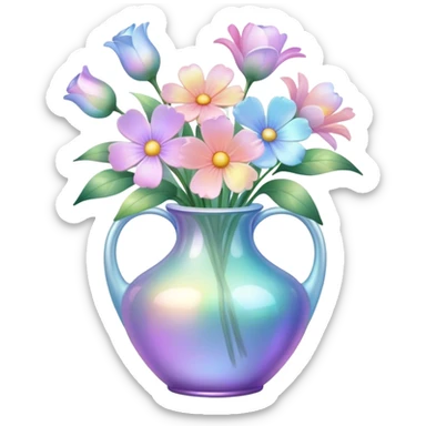 Iridescent vase with pastel flowers sticker