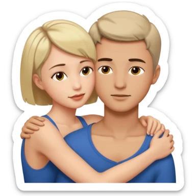 make man with a little brighter skin, with short hair. woman stays the same. and they hug each other passionately. sticker