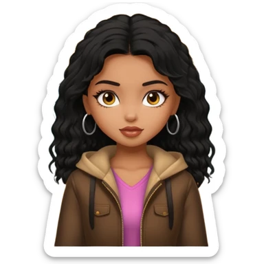 a pretty bratz dusky girl in a train with black shaggy hair sticker