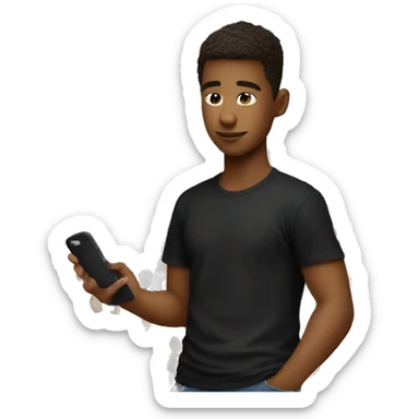 a student looking at an iPhone clothing black tshirt  sticker