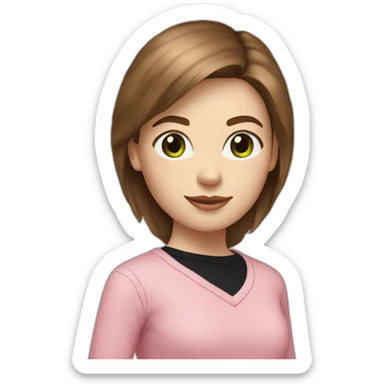 Woman Brown hair white skin color pink sweater black pants pink shoes green eye color sticker