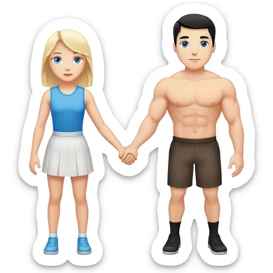 Buff and Tall white man with short black hair and white girl with long blonde hair and blue eyes holding hands sticker