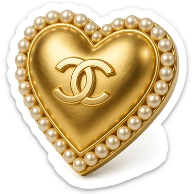 Elegant heart in metallic gold with a pearl border, Chanel interlocking C's at the center, classic luxury sticker