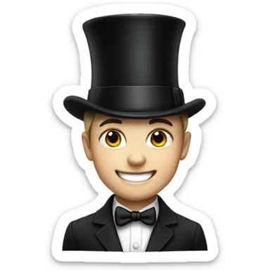 Smiling boy, white skin, in top hat sticker