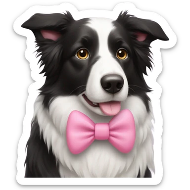 Border collie wearing a pink bow sticker