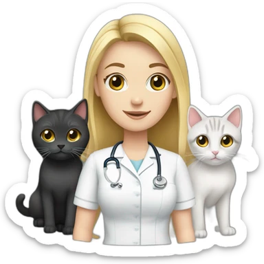 Nurse Blond white girl with 2 cats  one dark grey and one black sticker