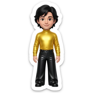 Greg Wiggle from The Wiggles with hazel eyes, black hair, yellow metallic turtleneck shirt, black metallic wide leg pants sticker