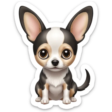 Chihuahua de pelo blanco con negro como una vaca. Con Grandes orejas super delgado sticker