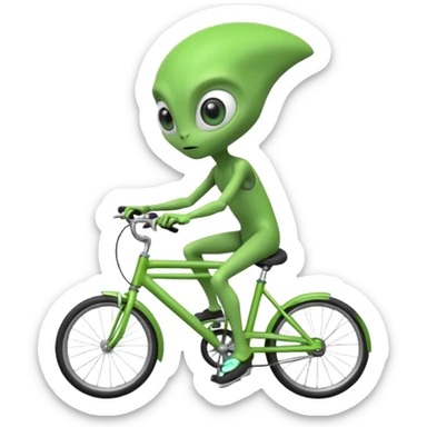 alien riding a bicycle, cute extraterrestrial character, casual cycling pose, big curious eyes, futuristic yet playful vibe, 3D cartoon, mobile game icon style, clean background, no text, no watermark
 sticker