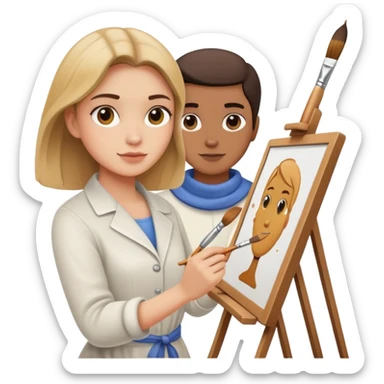 artist painting at easel sticker