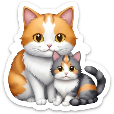 Grey and white cat and calico cat together  sticker