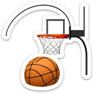 Super minimalist black basketball with minimal white lines, tiny NBA and Spalding text, iOS emoji style sticker