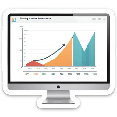 computer screen displaying a single presentation slide with a title line and a chart icon sticker